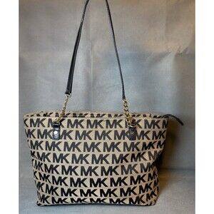 Michael Kors Jet Set Signature Tote Bag With MK Logo Print & Gold Hardware